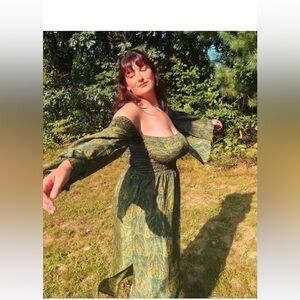 SILK BUTTERFLY BELL Dress Maxi in Paisley 70s